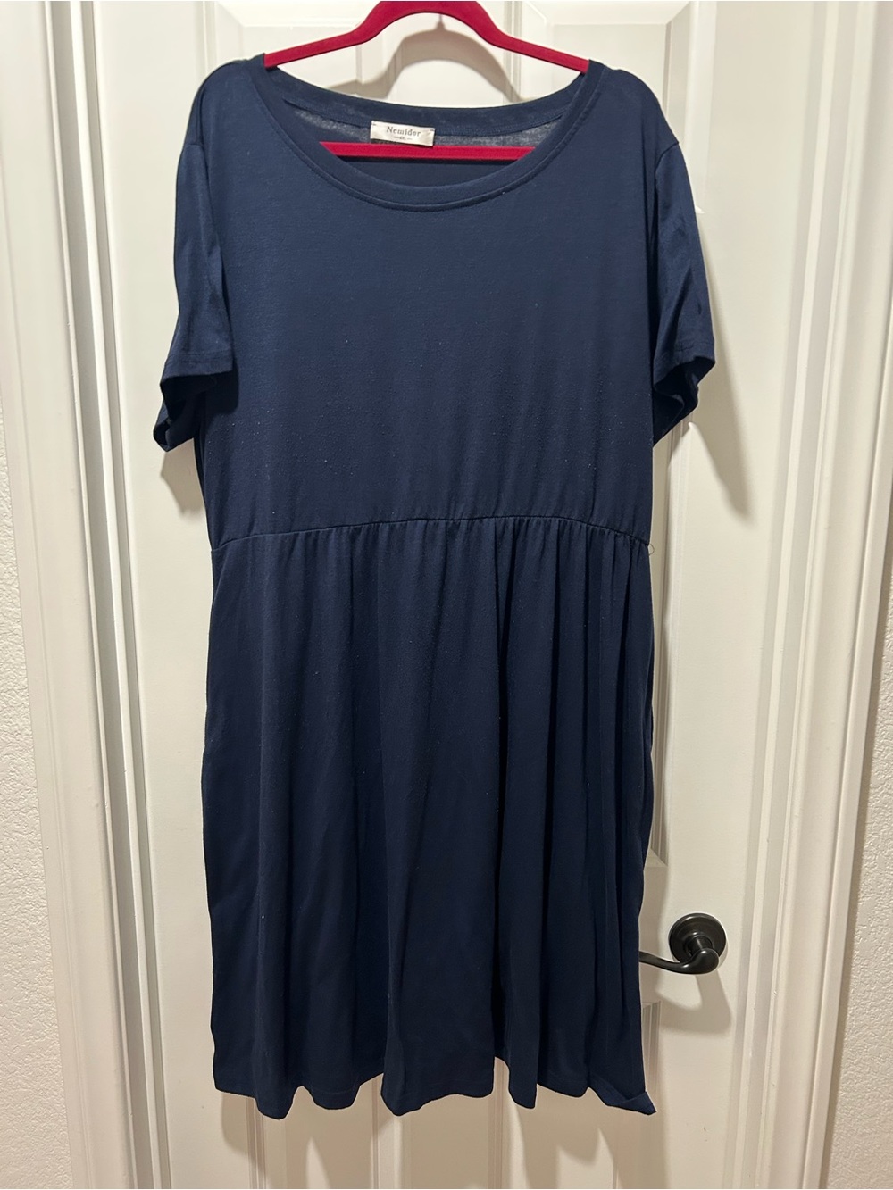 Casual Navy Short Sleeve Gathered Waist Dress